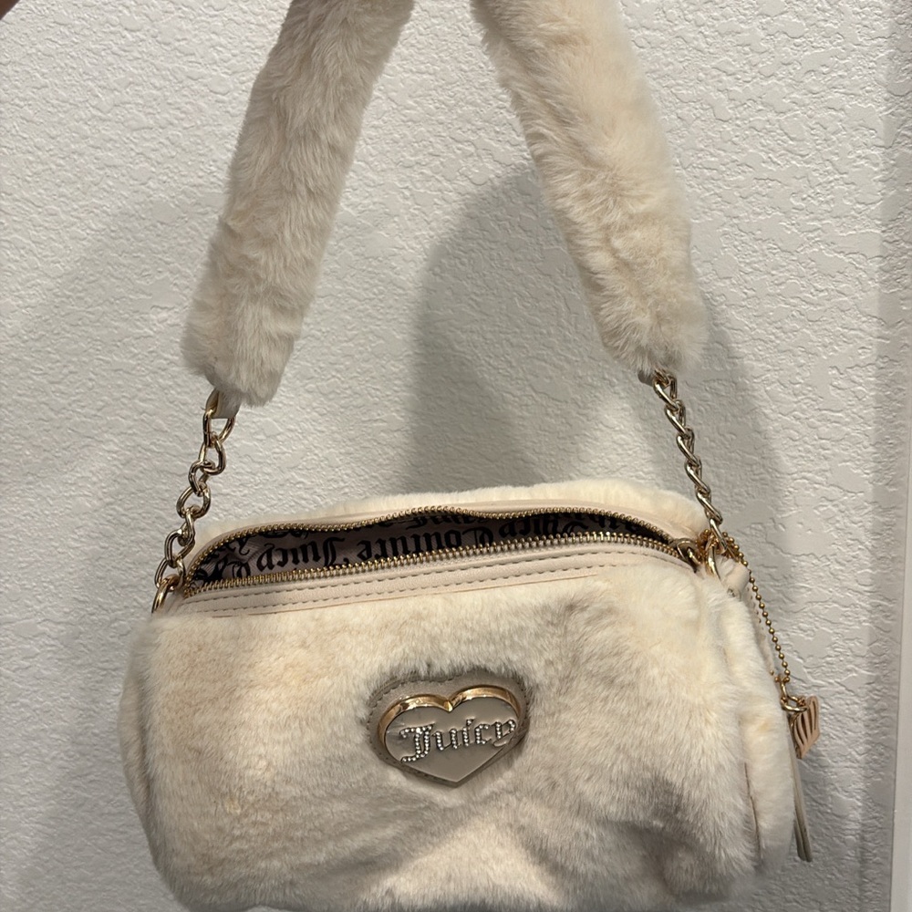 Juicy Couture Cream Faux Fur Mini Shoulder Bag